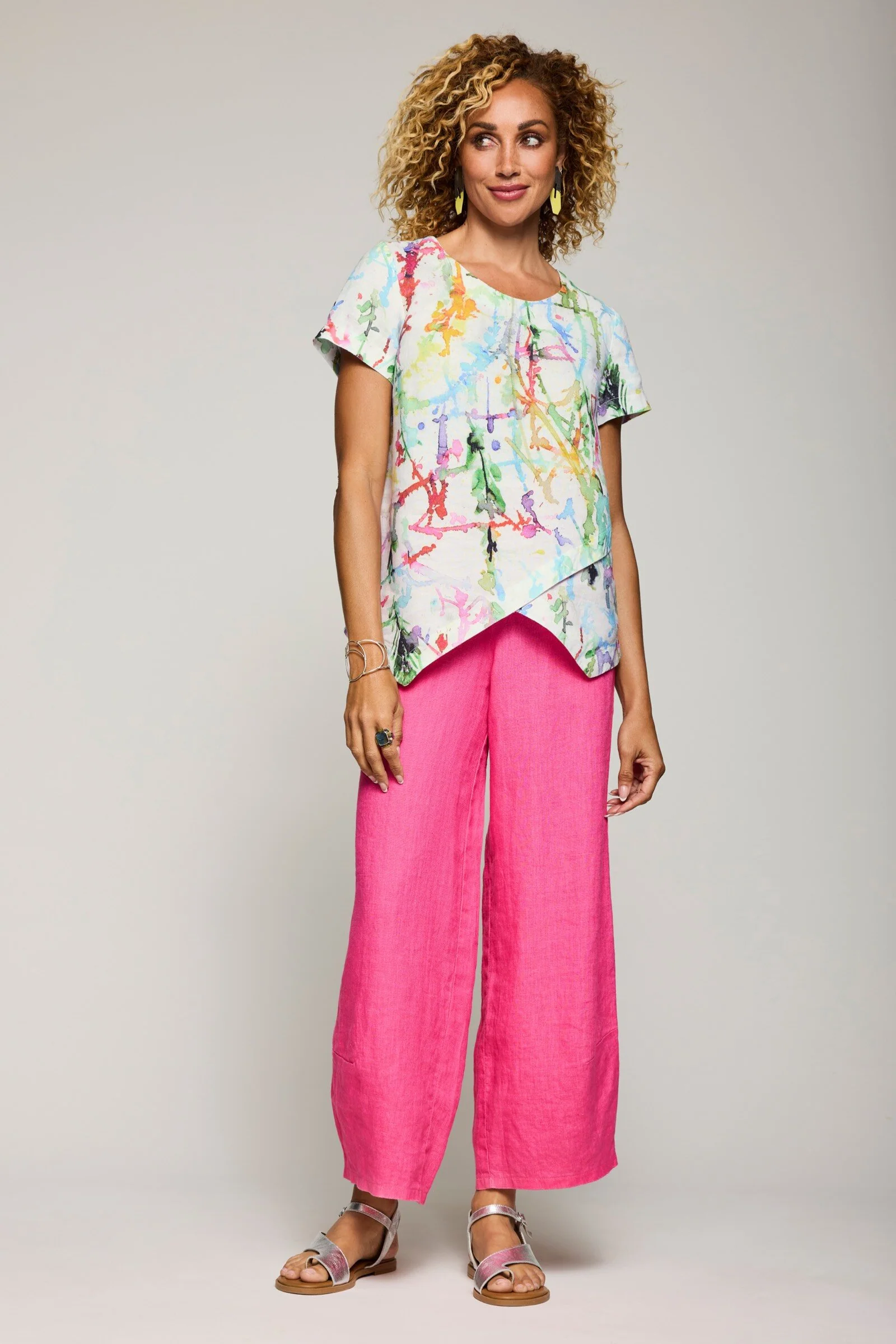 Linen Crossover Hem Top - Image 3