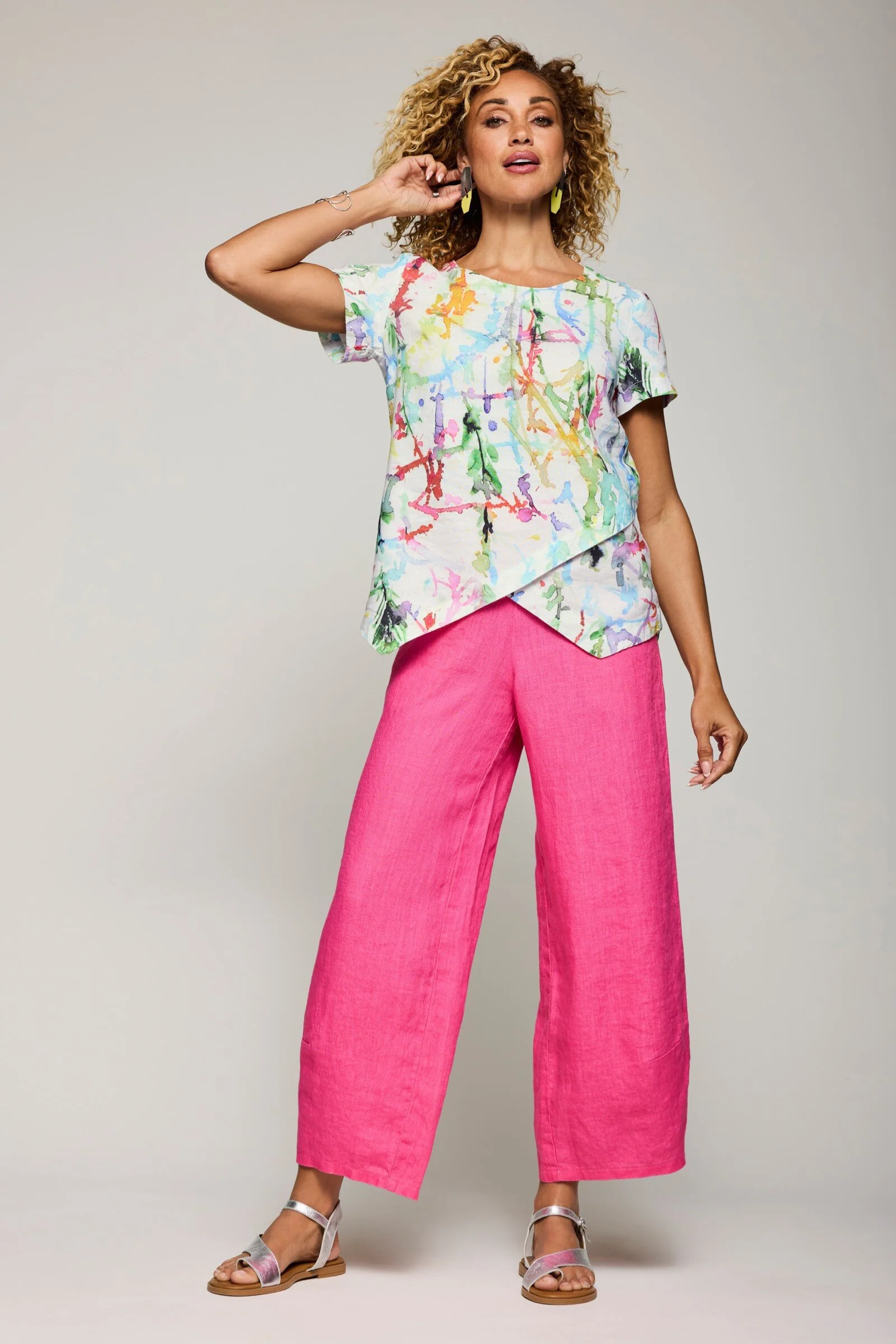 Linen Crossover Hem Top - Image 4