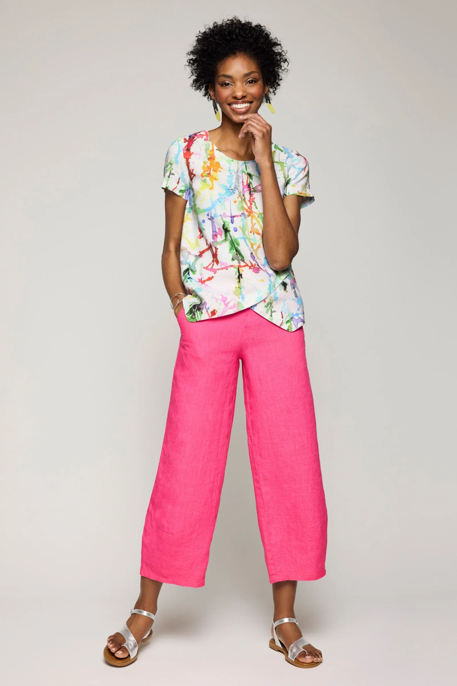 Linen Crossover Hem Top - Image 5